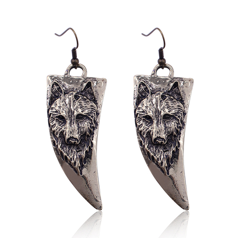 Pendientes Vintage con forma de cuerno para mujer, aretes de perro Lobo, animales Punk, pendientes largos retro, Brincos, cabeza de Lobo, hip hop, envío directo ► Foto 1/6