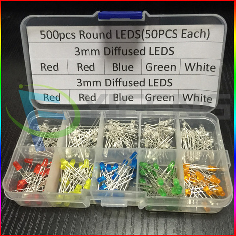 500 piezas 3mm luces LED Ultra brillantes diodos de emisión de lámpara Kit de componentes de surtido práctico para diodo de unidad eléctrica DIY kits ► Foto 1/1