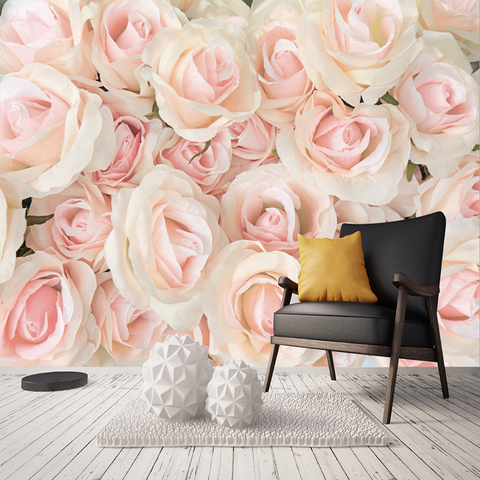 Papel pintado fotográfico 3D personalizado de cualquier tamaño, Mural de pared no tejido con flores, rosa, romántico, rosa, moderno, para sala de estar y dormitorio ► Foto 1/6