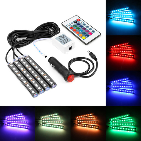 Tira de luces LED RGB para decoración de coche, tira de luces LED de colores flexibles, Kit de lámpara de Ambiente, antiniebla, con mando a distancia, 4 Uds. ► Foto 1/6