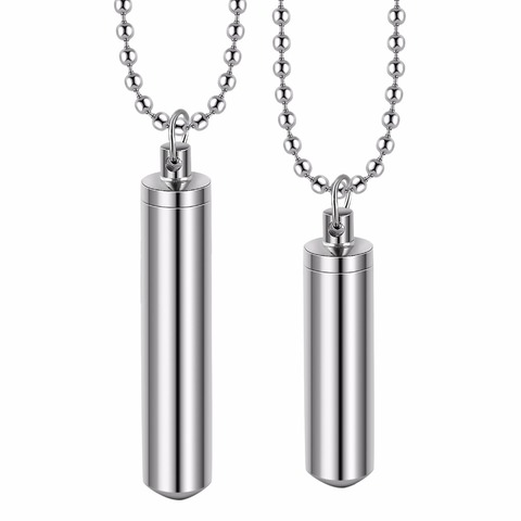 Los hombres de la joyería de acero inoxidable caso titular cilindro colgante de urna Memorial collar 2 tamaños Cadena de cuentas 20