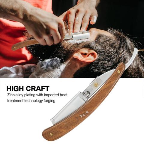 Recto maquinilla de afeitar plegable cuchillo de los hombres recto maquinilla de afeitar mango de madera de salón de peluquería hombres Manual de la maquinilla de afeitar la barba ► Foto 1/6