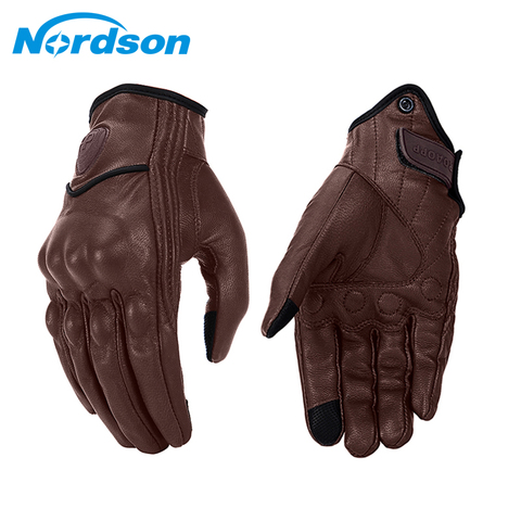 Nordson guantes de motocicleta Retro hombres de cuero impermeable verano pantalla táctil guantes de Motocross dedo completo Moto guantes ► Foto 1/6