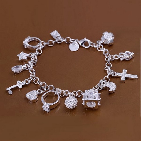 Gran oferta de regalo de San Valentín encanto de la plata esterlina 925 brazaletes de joyería a la moda mujeres lindo señora boda encantos envío gratuito ► Foto 1/4