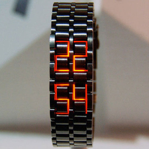 Reloj de pulsera Digital Lava, de moda, de Metal negro, con pantalla LED roja/azul para hombre, relojes para regalo para hombre y niño, reloj creativo deportivo ► Foto 1/5