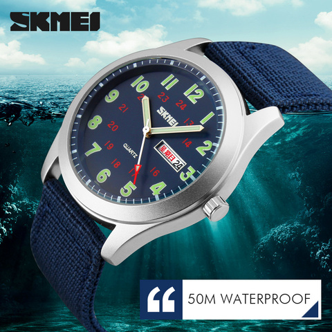 SKMEI-reloj de cuarzo para hombre, cronógrafo informal con pantalla analógica, correa de nailon, resistente al agua, con fecha semanal, marca SKMEI ► Foto 1/1