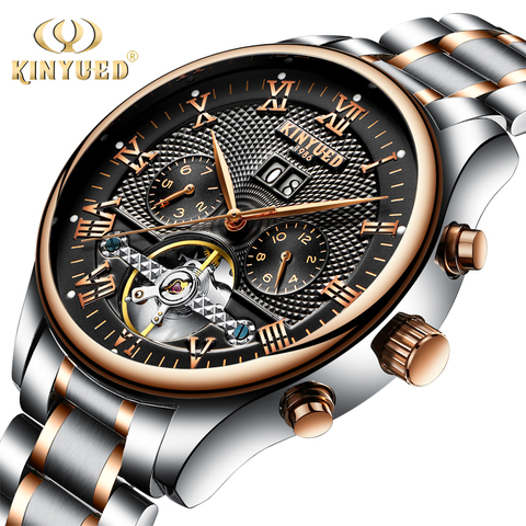 KINYUED marca reloj de lujo hombres esqueleto automático Stempunk Tourbillon relojes auto mecánico automático reloj hombre de oro rosa ► Foto 1/1