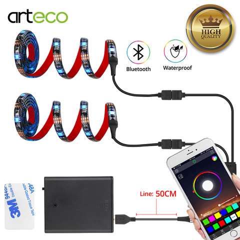 Tira de luces LED RGB con Bluetooth, tira de luces LED con batería para bicicleta 5050 1M 2M, controlador Bluetooth, Control inteligente con aplicación alimentada por USB ► Foto 1/6