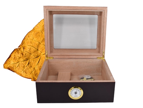 Forrado con madera de cedro puro Humidor cigarro de almacenamiento caja w puros de madera bandeja higrómetro Humidificador/rojo/negro ► Foto 1/1