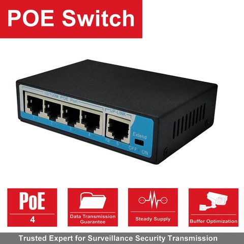Mini interruptor PoE profesional, 1 + 4 puertos, 10/100Mbps, 48V, 1A, interruptor de red Ethernet para cámara IP CCTV ► Foto 1/6