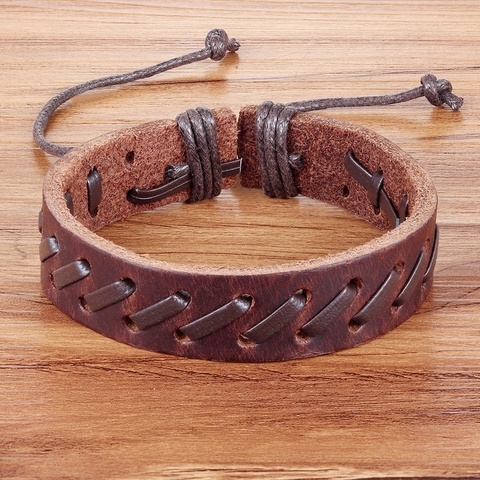 TYO-pulsera de cuero sintético con cordones para hombre, cadena de cuerda geométrica, Color negro y marrón, accesorios de joyería ► Foto 1/6