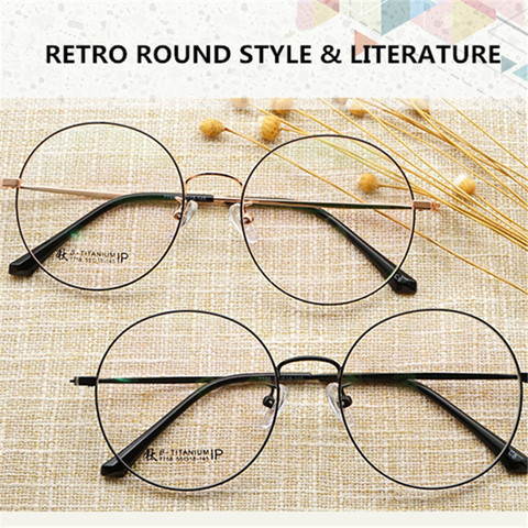 Gafas De titanio puro para mujer y hombre, montura De gafas redondas grandes, Retro, ligeras, para leer, gafas para computadora De Grau ► Foto 1/6