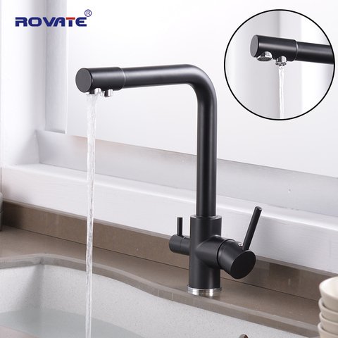 ROVATE filtro de agua grifo de cocina latón negro moderno cocina grifo de agua potable, fregadero 3 en 1 purificador de agua grifo del fregadero ► Foto 1/6