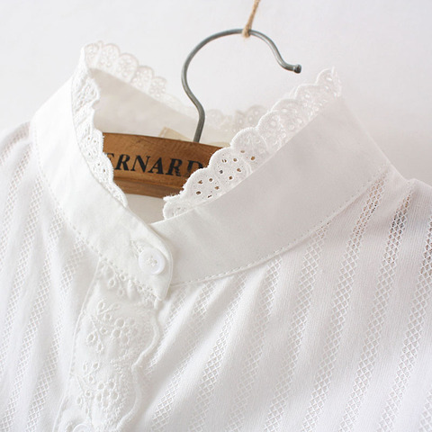 Mujeres encaje blanco camisas verano primavera manga larga con volantes 100% algodón ajustado blusa suave Tops 0,15Kg ► Foto 1/6