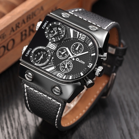 Oulm hombres relojes Mens cuarzo Casual reloj de pulsera con Correa de cuero Hombre de Deportes de la zona horaria reloj militar para hombre reloj, Relojes ► Foto 1/6