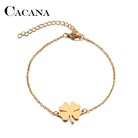 Pulsera de acero inoxidable de CACANA para las mujeres hombre trébol oro y plata Color Pulseira Feminina amante de compromiso joyería ► Foto 1/6