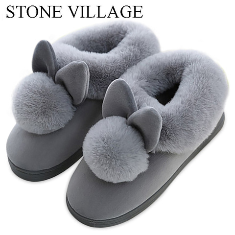 STONE VILLAGE-zapatillas de felpa supersuaves y cálidas para mujer, zapatos divertidos, pantuflas de Interior para el hogar, informales, para invierno ► Foto 1/6