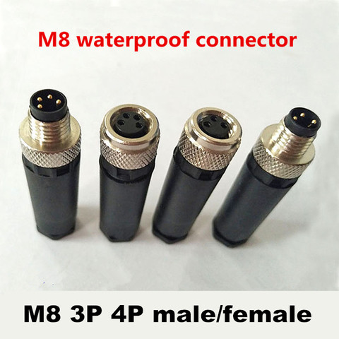 Conector de sensor M8 de 3 pines y 4 pines, a prueba de agua, macho y hembra con cabezal para tornillos, acoplamiento roscado de 3 y 4 pines ► Foto 1/6