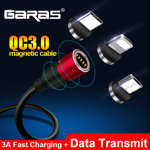 GARAS-Cable USB magnético de carga rápida, Cable de datos, Micro USB, tipo C, 3A, QC3.0 ► Foto 1/6