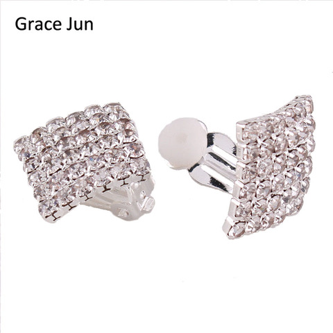 Grace Jun-pendientes de novia con 6 diamantes de imitación para mujer, aretes con Clip cuadrado, sin agujero, Clip para la oreja, accesorios de joyería ► Foto 1/5