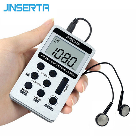 JINSERTA-Mini receptor Digital portátil, Radio FM/AM con batería recargable, auriculares y cordón ► Foto 1/6