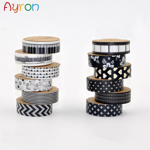 Cinta adhesiva blanca y negra de 15mm x 10m, Washi, cinta decorativa japonesa, papel para álbum de recortes, bricolaje, cinta adhesiva para álbum de fotos ► Foto 1/4