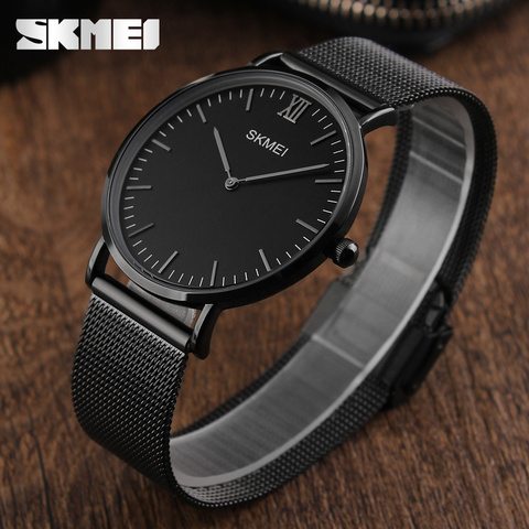 Relojes ultrafinos de acero inoxidable para hombre, de cuarzo, marca SKMEI, de pulsera, informal, resistente al agua ► Foto 1/1