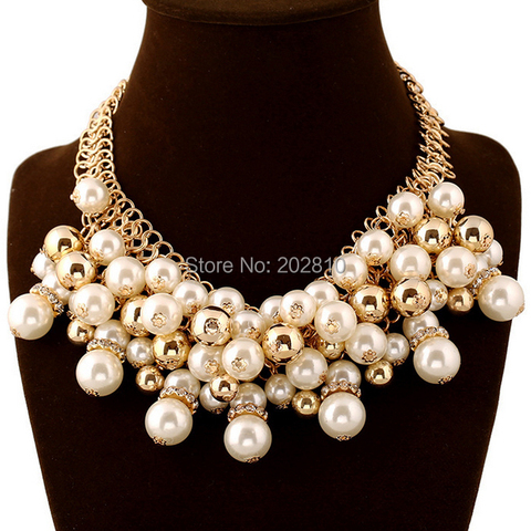 Collar de perlas de cadena grande y gruesa para boda y fiesta, collar multicapa de perlas de alta calidad, color dorado, nuevo modelo de 2022 ► Foto 1/6