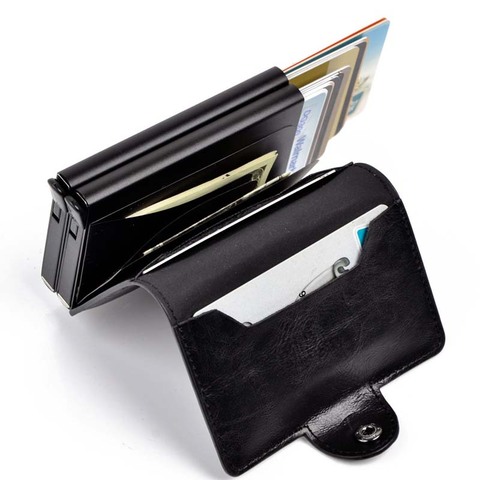 Cizicoco-Mini billetera de cuero sintético RFID Crazy Horse, tarjetero metálico de aluminio con doble caja para información de seguridad, 2022 ► Foto 1/6