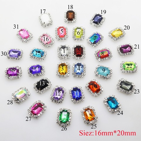 Botón de diamante de imitación de espalda plana rectangular, acrílico, 20x16mm, Puede mezclar colores para 10 unids/lote ► Foto 1/4