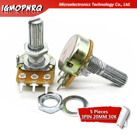 5 uds WH148 3PIN 20MM B50K 50K OHM potenciómetro de rotatoción única pozo para macetas 20MM con nueces solo couplet potenciómetro ► Foto 1/4