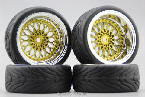 Neumático con borde de rueda Y12CG (cromo + pintura dorada) 3/6/9mm offset para coche 1:10 1/10 + 10043, 21006 RC, 4 Uds. ► Foto 1/6