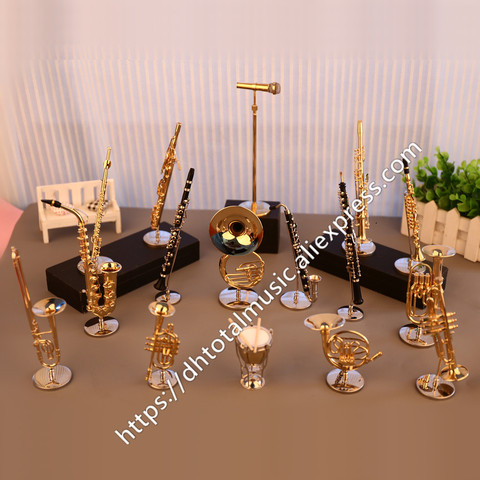 Dh miniatura flauta saxofón clarinete trompeta modelo de bocina francés Mini Musical ornamentos de instrumento regalo y decoración ► Foto 1/5