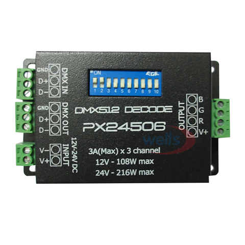 Controlador decodificador PX24506 DMX 512, amplificador 9A DMX 512, 12V, 24V, controlador led DMX512 para tira de luces LED RGB ► Foto 1/5