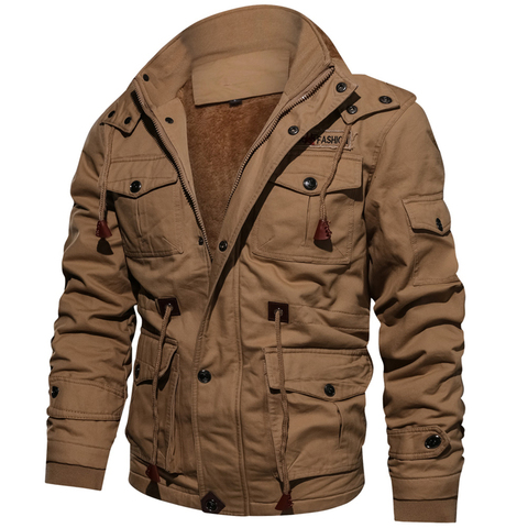 Parkas de invierno para hombre Casual gruesa chaqueta de bombardero caliente para hombre ropa de abrigo de lana con capucha multibolsillo táctico militar chaquetas sobretodo ► Foto 1/6