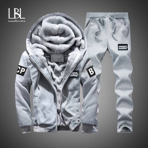 Sudaderas con capucha de lana interior de invierno para hombre 2022 sudaderas calientes con capucha casuales para hombre chándal grueso 2 piezas chaqueta + pantalón para hombre Moleton Masculino ► Foto 1/6