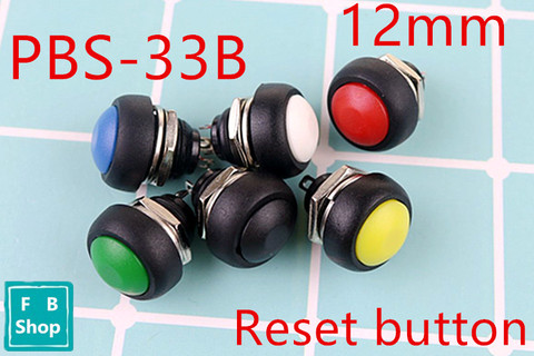 Interruptor de botón momentáneo impermeable, pulsador de 12mm, PBS-33b, Negro/rojo/verde/amarillo/azul, 10 Uds. ► Foto 1/6