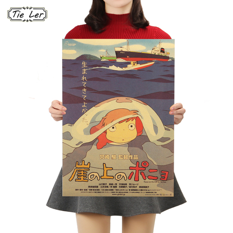 Corbata LER Ponyo en el acantilado de papel Kraft clásico película de dibujos animados cartel pared decoración para el hogar 50,5X35 cm ► Foto 1/6