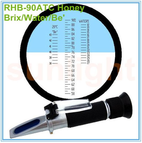 RHB-90ATC-refractómetro de miel 3 en 1, caja de venta al por menor de plástico y servicio de entrega Trackable, Brix/be/Water ► Foto 1/3