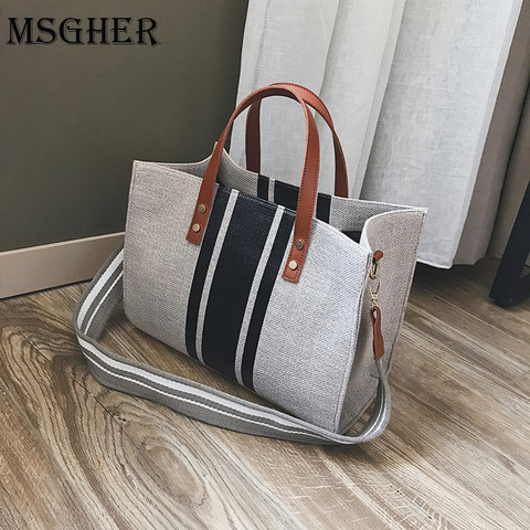 MSGHER-Bolso de lona para mujer, bolsa de mano femenina de marcas famosas, informal, de hombro, bandolera grande ► Foto 1/6