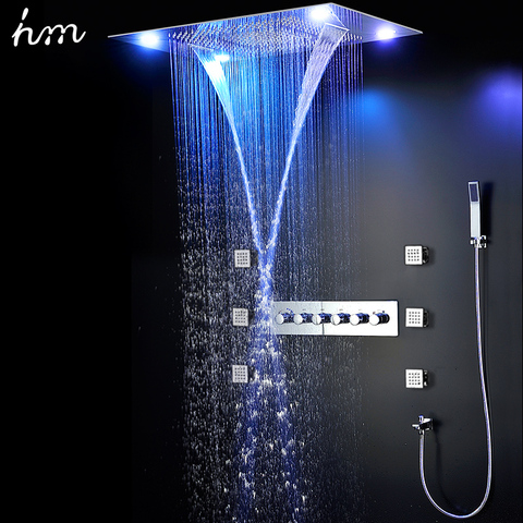 Juego de ducha hm 5 funciones moderno de lujo estilo europeo grande SUS304 mezclador termostático cascada lluvia Baño Led techo ► Foto 1/6