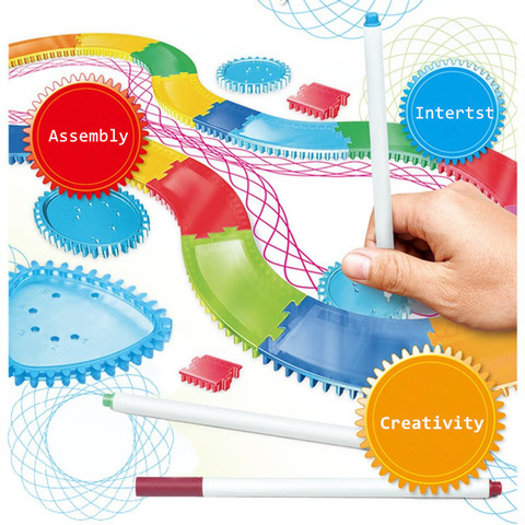 Los niños Spirograph conjunto de juguete para dibujar diseños pintura juguetes educativos de aprendizaje para los niños espiral carril marco de dibujo del juguete 28 Uds ► Foto 1/6