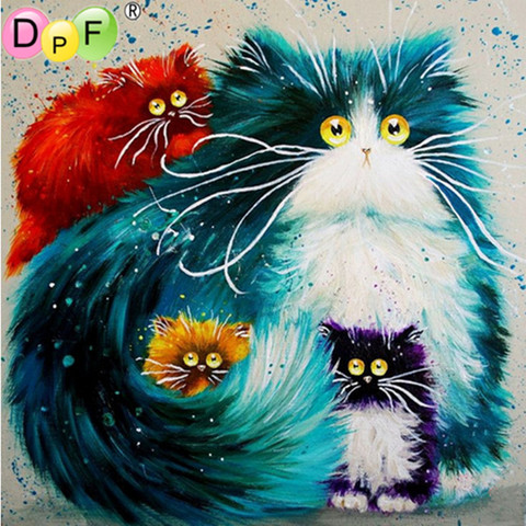 DPF-pintura cuadrada artesanal, mosaico bordado de diamantes, Serie de animales, punto de cruz, decoración del hogar, pintura de gato bordada ► Foto 1/6