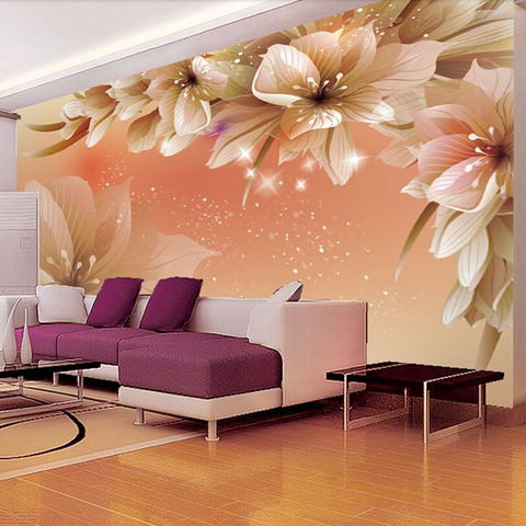 Papel pintado de foto 3D personalizado Pared de flores modernas papel Mural sala de estar sofá TV fondo de tela no tejida papel tapiz dormitorio ► Foto 1/6