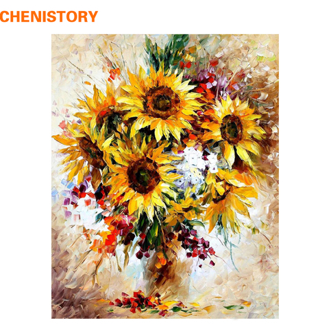 CHENISTORY-imagen de girasol colorido artesanal, cuadro acrílico de Kits de pintura por números, arte de pared moderno pintado a mano para decoración del hogar ► Foto 1/6