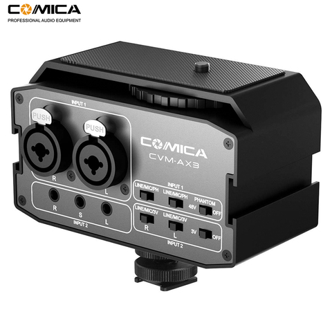 Comica-adaptador del mezclador de Audio XLR CVM-AX3, preamplificador, mezclador de puerto Dual XLR/3,5mm/6,35mm para cámaras DSLR Canon Nikon y videocámaras ► Foto 1/6