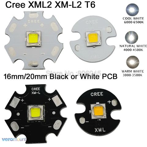 CREE XML2-XM-L2 T6, blanco frío, 6500K, blanco neutro, 4500K, blanco cálido, 3000K, emisor de LED de alta potencia, 16mm, 20mm, blanco o negro, PCB, 2 uds. ► Foto 1/6