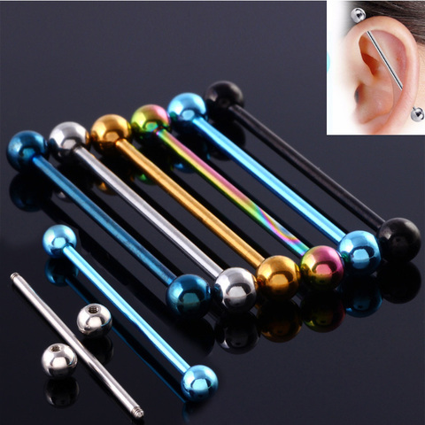 1 Pc 1,6*34 + 5mm de acero inoxidable Industrial Piercing de cartílago de oreja pendiente de barra recta oreja Piercing mancuerna joyería ► Foto 1/6