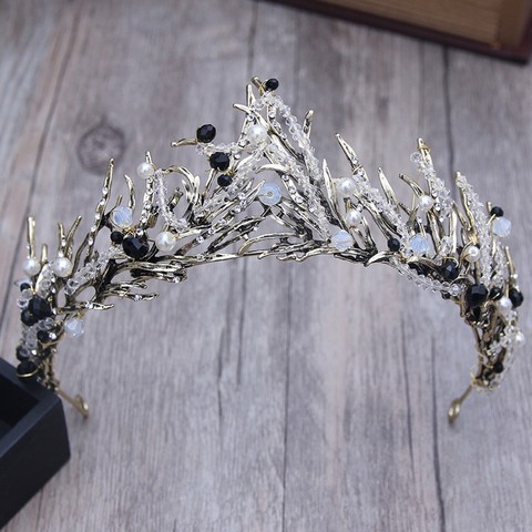 Barroco bronce vintage princesa corona hecha a mano artificial rosa/Negro rhinestone Quinceañera boda pelo accesorios hairwear ► Foto 1/6