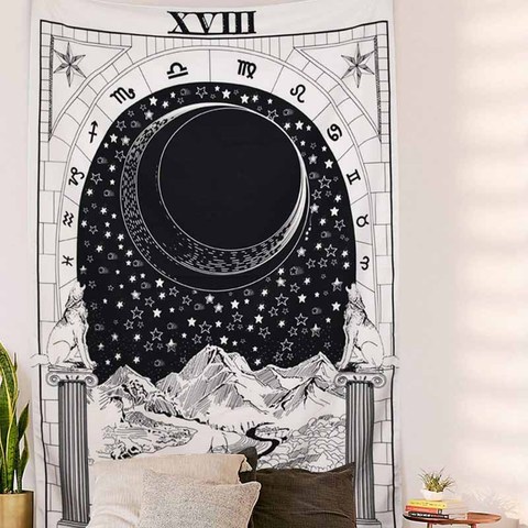 Tapiz de la luna de la estrella del sol, colgante de pared, brujería, Vintage, Medieval, Tarot, tapiz de pared de adivinación, manta de tapiz de astrología ► Foto 1/6